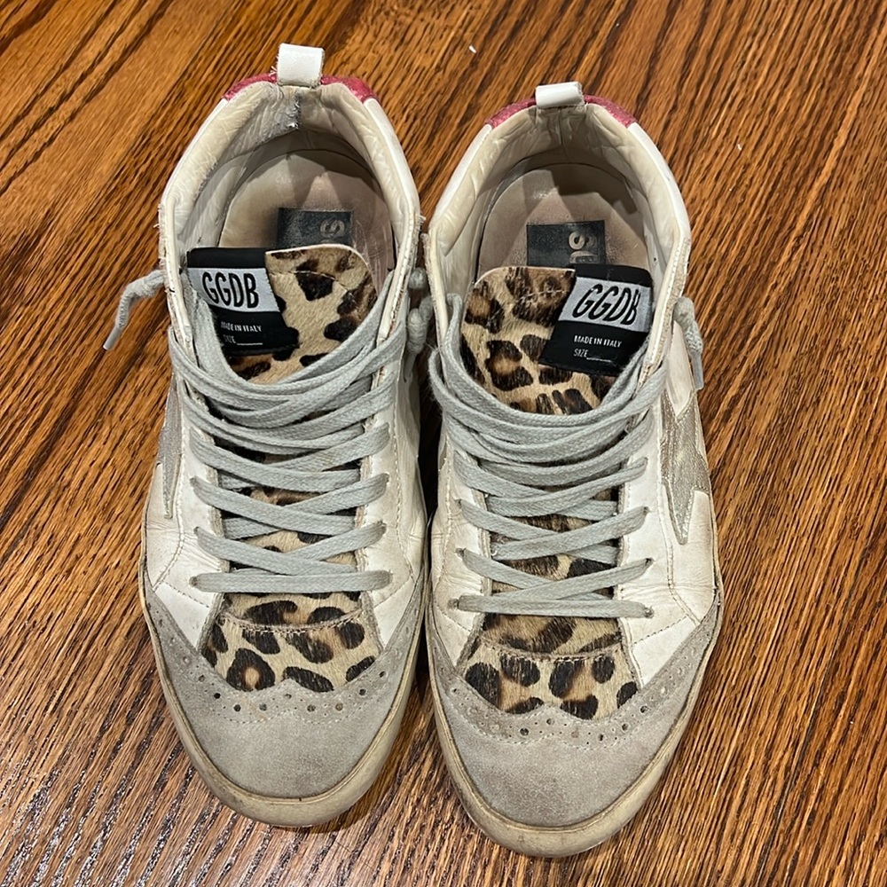 Golden Goose Mid Leopard Print Sneakers with silver Star